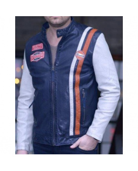 Blouson Fastback cuir vieilli Gulf marine.ecru