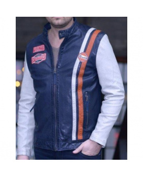 Blouson Fastback cuir vieilli Gulf marine.ecru