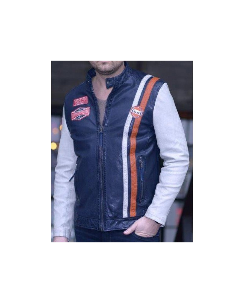 Blouson Fastback cuir vieilli Gulf marine.ecru