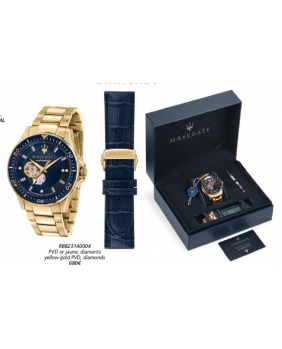 Coffret montre aiguilles auto Sfida Masérati bleu-or 44 mm