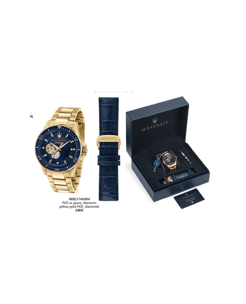 Coffret montre aiguilles auto Sfida Masérati bleu-or 44 mm