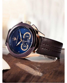 Montre aiguilles Traguardo Maserati bleu-marron 45mm