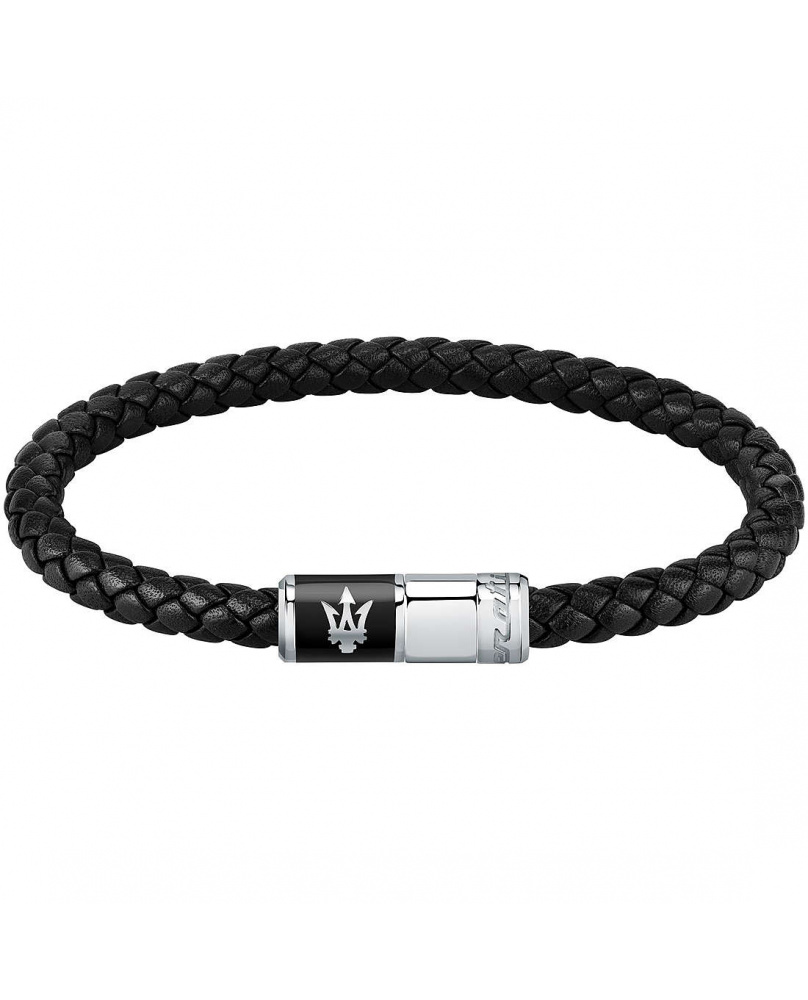 Bracelet cuir tresse Maserati noir