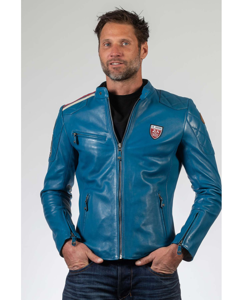 Blouson cuir 24 H LE MANS bleu