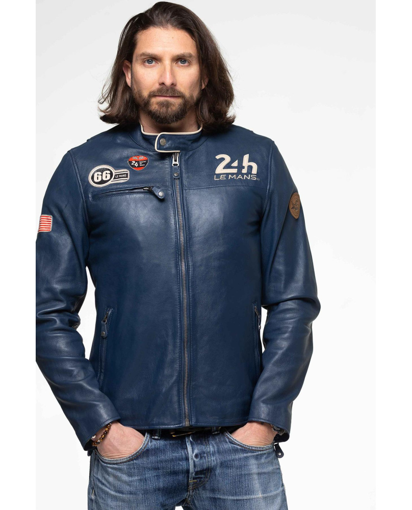 Blouson Cuir 24H Shadow Bleu