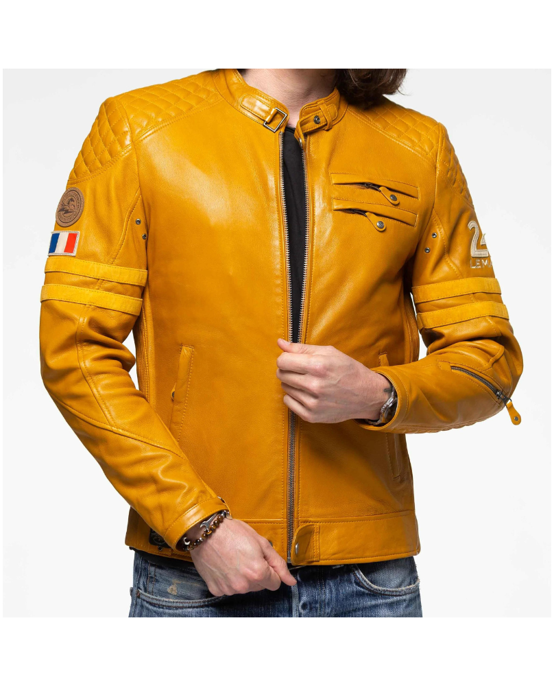 Blouson Cuir 24H Silverstone Jaune