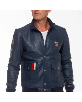 Blouson cuir 24 H LE MANS bleu