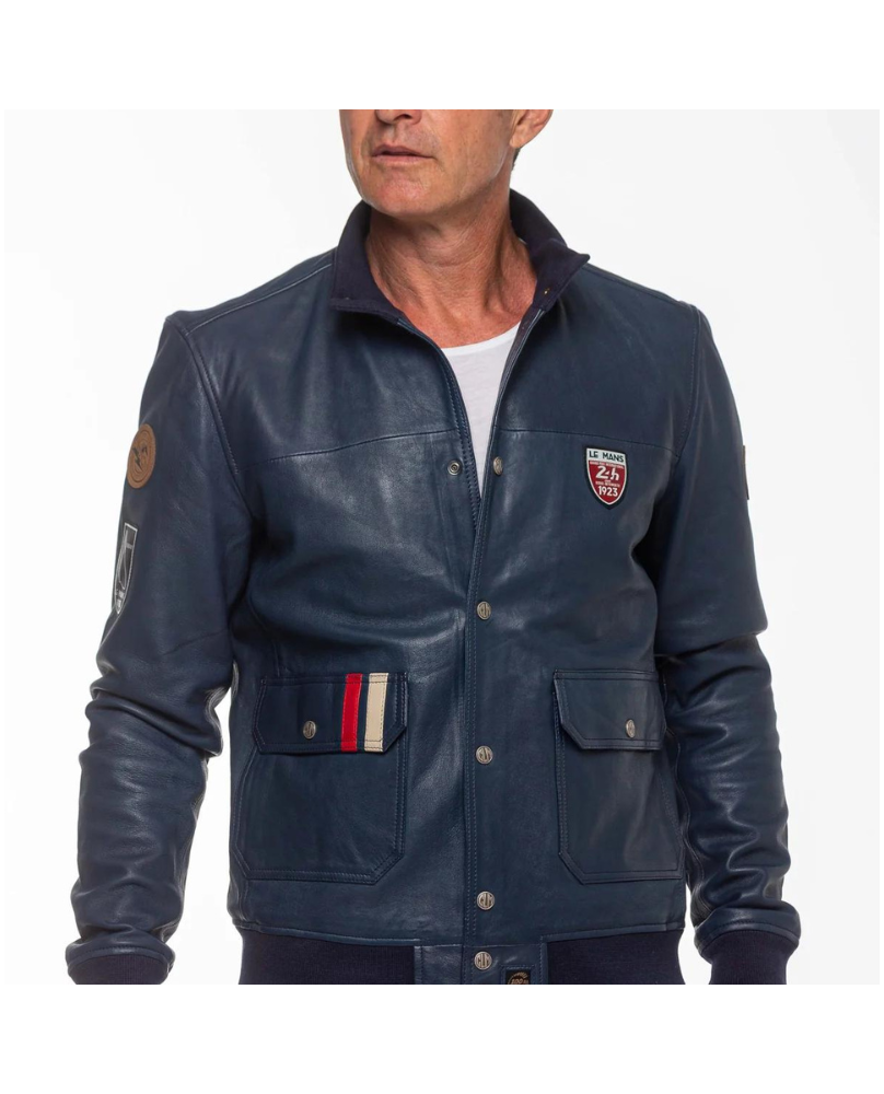 Blouson cuir 24 H LE MANS bleu