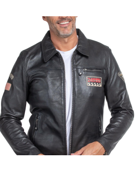 Blouson Cuir Lewis SMQ Noir