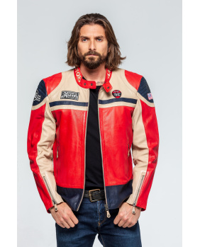 Blouson Cuir 24h Steel rouge et blanc