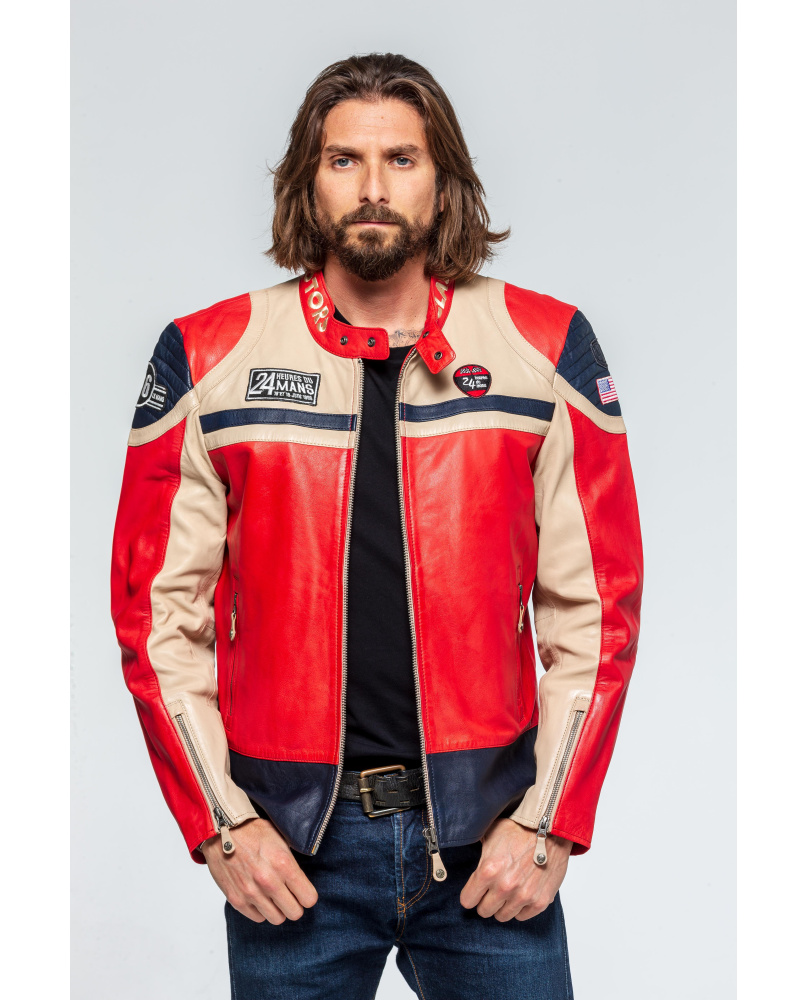 Blouson Cuir 24h Steel rouge et blanc