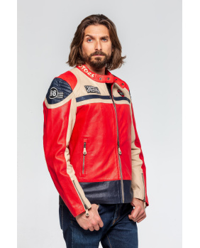 Blouson Cuir 24h Steel rouge et blanc