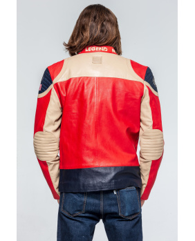 Blouson Cuir 24h Steel rouge et blanc