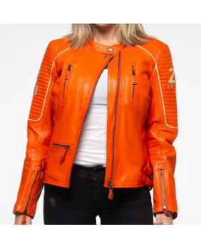 Blouson cuir Wild femme 24h orange