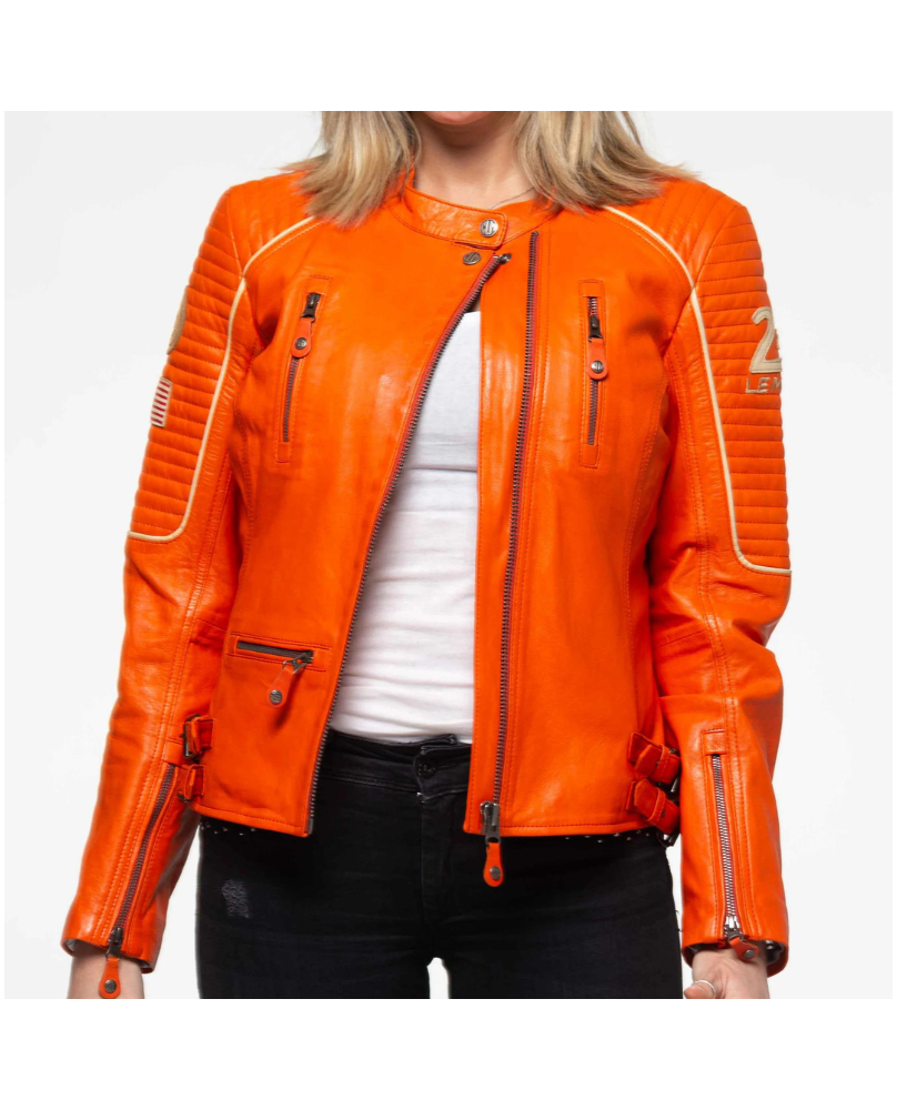 Blouson cuir Wild femme 24h orange